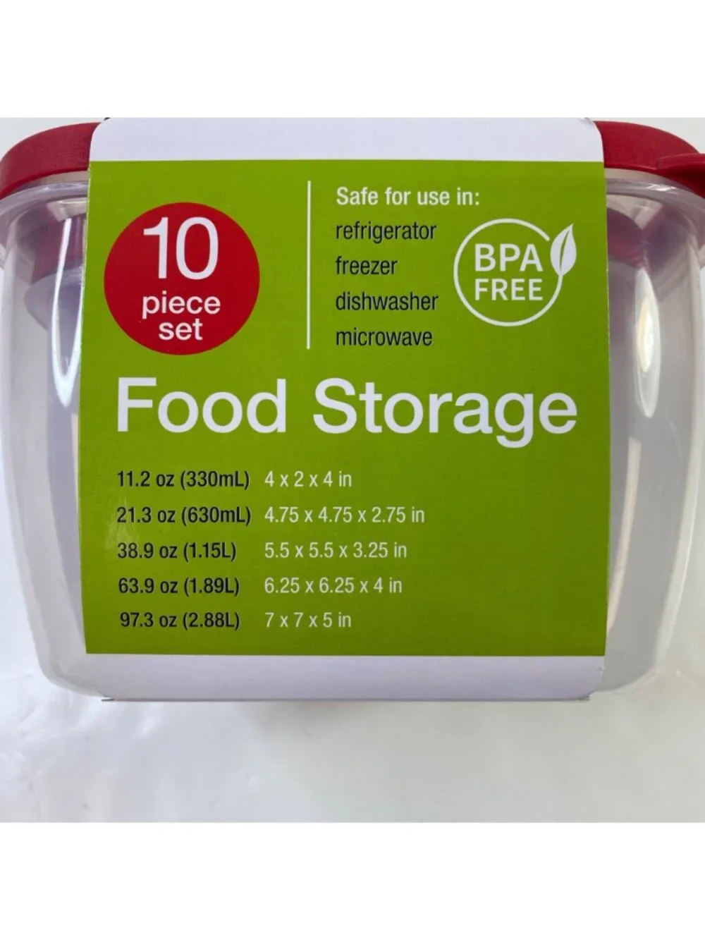 Totally Kitchen 10-Piece BPA Free Food Storage Set With Microwave Vent Red Clear